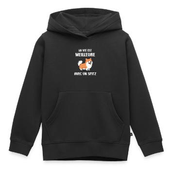 Humour chien Spitz - Sweat Premium à capuche enfant bio - noir - Devant - AI Model Kid Male (0cm)