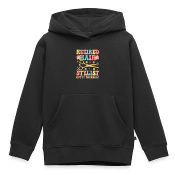Coiffeur Groovy - Sweat Premium à capuche enfant bio - noir - Devant - AI Model Kid Male (0cm)