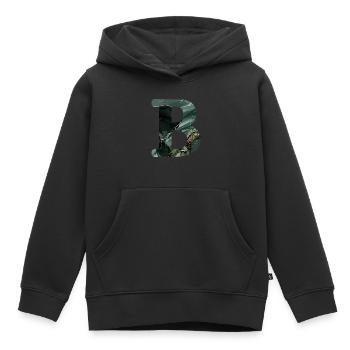 Lettre b marbré vert - Sweat Premium à capuche enfant bio - noir - Devant - AI Model Kid Male (0cm)