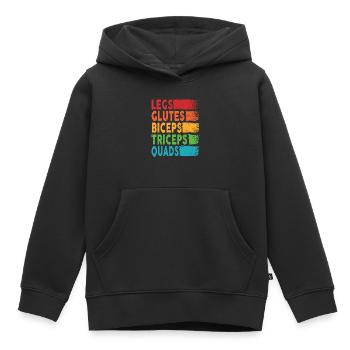 Jambes, Fessiers, Biceps, Triceps, Quadriceps, LGBT Fitness - Sweat Premium à capuche enfant bio - noir - Devant - AI Model Kid Male (0cm)