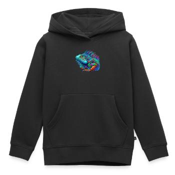 Iguane - Sweat Premium à capuche enfant bio - noir - Devant - AI Model Kid Male (0cm)