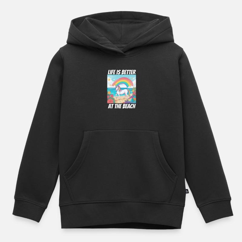La vie est plus belle à la plage Licorne - Sweat Premium à capuche enfant bio - noir