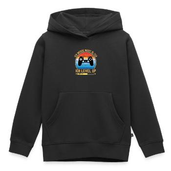 Je ne vieillis pas, je monte de niveau - Sweat Premium à capuche enfant bio - noir - Devant - AI Model Kid Male (0cm)
