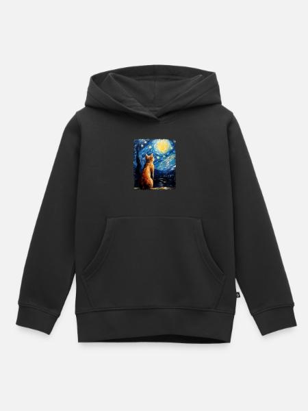 Chat Orange Abyssin Nuit Étoilée Peinture - Sweat Premium à capuche enfant bio - noir