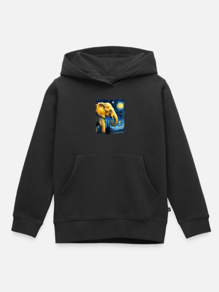 Elefant Tier Sternennacht Gemälde - Kinder Premium Organic Hoodie - Schwarz
