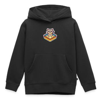 Chat mignon assis dans le bac à sable Style Patch - Sweat Premium à capuche enfant bio - noir - Devant - AI Model Kid Male (0cm)