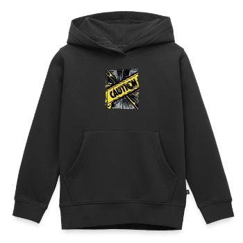Drôle Tendance Noir Jaune Avertissement Ruban Avertissement - Sweat Premium à capuche enfant bio - noir - Devant - AI Model Kid Male (0cm)