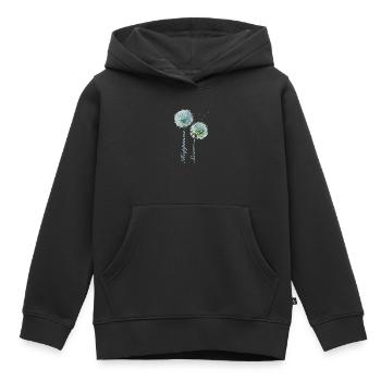 Pissenlit, Bonheur, Amour, Design Inspirant - Sweat Premium à capuche enfant bio - noir - Devant - AI Model Kid Male (0cm)