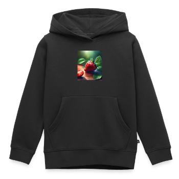 Rote saftige Erdbeere - Kinder Premium Organic Hoodie - Schwarz - Vorne - AI Model Kid Male (0cm)