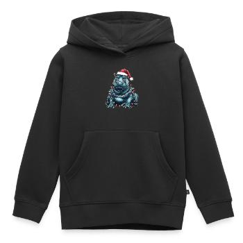 Hippo Hippopotamus Weihnachtsmütze Xmas - Kinder Premium Organic Hoodie - Schwarz - Vorne - AI Model Kid Male (0cm)