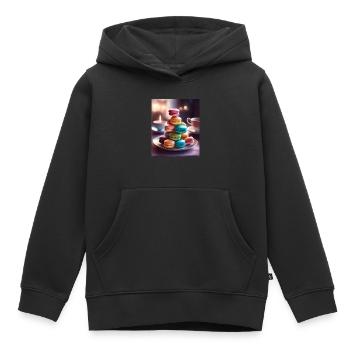 Des macarons savoureux et colorés - Sweat Premium à capuche enfant bio - noir - Devant - AI Model Kid Male (0cm)