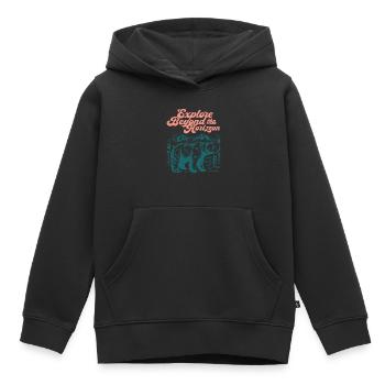 Erkunden Sie hinter dem Horizont - Kinder Premium Organic Hoodie - Schwarz - Vorne - AI Model Kid Male (0cm)