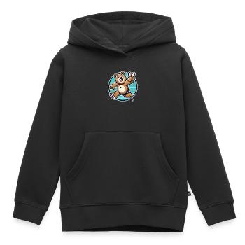 Laufender Bär mit Zwinkern und Peace-Zeichen - Kinder Premium Organic Hoodie - Schwarz - Vorne - AI Model Kid Male (0cm)