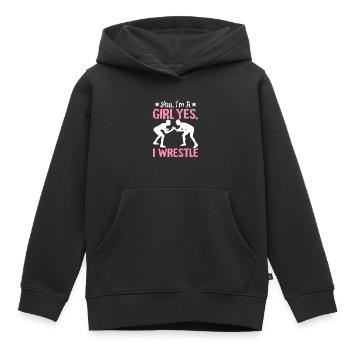 Lutteuse Je suis une fille , je - Sweat Premium à capuche enfant bio - noir - Devant - AI Model Kid Male (0cm)