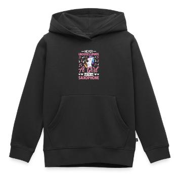 Une fille avec une saxophoniste saxophoniste - Sweat Premium à capuche enfant bio - noir - Devant - AI Model Kid Male (0cm)