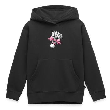 Coquette noeud Badminton Volant Ruban Rose Maman - Sweat Premium à capuche enfant bio - noir - Devant - AI Model Kid Male (0cm)