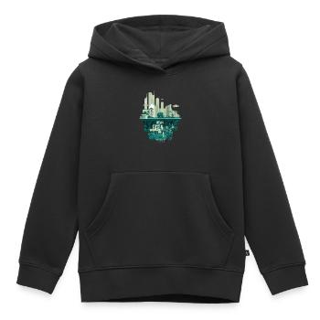 Urban Eden Futuristic Cityscape Design - Kids Premium Organic Hoodie - black - Front - AI Model Kid Male (0cm)
