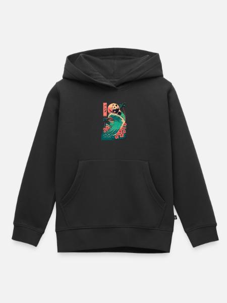 Panda Bear Animal Japanese Surfing Flower Sunset - Kids Premium Organic Hoodie - black