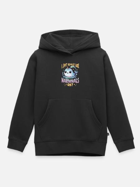 Narwhal Chibi Kawaii - Kinder Premium Organic Hoodie - Schwarz