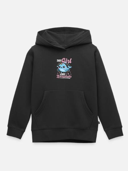 Narwhal Chibi Kawaii - Kinder Premium Organic Hoodie - Schwarz