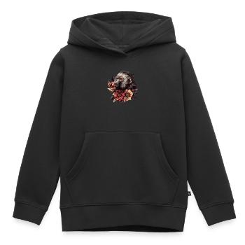 Nachdenklicher Affe mit Blumen - Kinder Premium Organic Hoodie - Schwarz - Vorne - AI Model Kid Male (0cm)