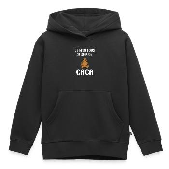 caca - Sweat Premium à capuche enfant bio - noir - Devant - AI Model Kid Male (0cm)