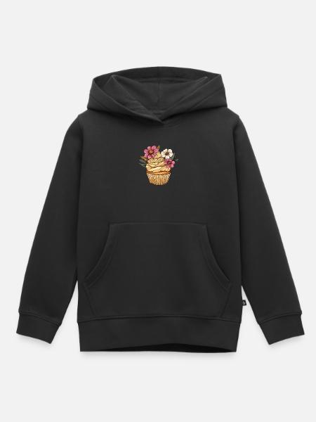 Cupcake mit Blütendekor - Kinder Premium Organic Hoodie - Schwarz