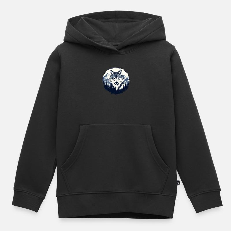 Loup dans la forêt de montagne - Sweat Premium à capuche enfant bio - noir