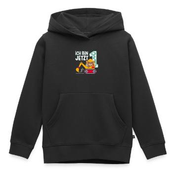 Ich bin jetzt 1 Bagger Bär 1. Geburtstag - Kinder Premium Organic Hoodie - Schwarz - Vorne - AI Model Kid Male (0cm)