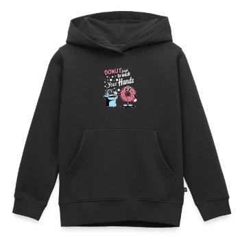 Donut : N’oubliez pas de vous laver les mains - Sweat Premium à capuche enfant bio - noir - Devant - AI Model Kid Male (0cm)
