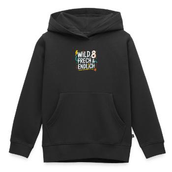 Sauvage, effronté et enfin 8 ans 8e anniversaire - Sweat Premium à capuche enfant bio - noir - Devant - AI Model Kid Male (0cm)