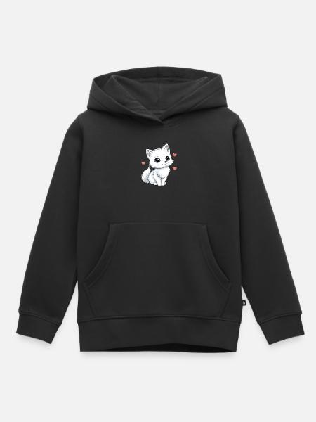 Weißer Fuchs mit Herzen - Kinder Premium Organic Hoodie - Schwarz