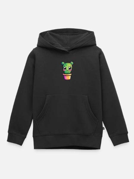 Kaktus mit buntem Topf - Kinder Premium Organic Hoodie - Schwarz