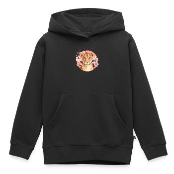 Löwin mit Blütenpracht - Kinder Premium Organic Hoodie - Schwarz - Vorne - AI Model Kid Male (0cm)