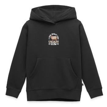 J’adore mes moutons Lincoln - Sweat Premium à capuche enfant bio - noir - Devant - AI Model Kid Male (0cm)