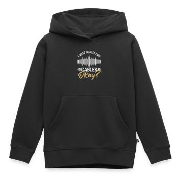 Thème « J’aime vraiment les câbles » - Sweat Premium à capuche enfant bio - noir - Devant - AI Model Kid Male (0cm)