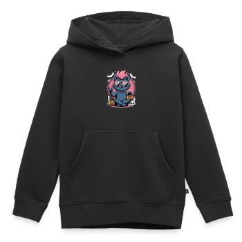 Gueule de bois d’Halloween au néon avec scène de citrouille - Sweat Premium à capuche enfant bio - noir - Devant - AI Model Kid Male (0cm)