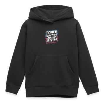 Né à New York – Hustle Streetstyle - Sweat Premium à capuche enfant bio - noir - Devant - AI Model Kid Male (0cm)