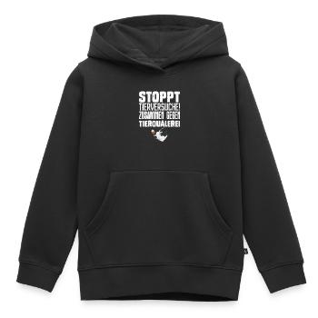 Protection des animaux STOP AUX TESTS SUR LES ANIMAUX ENSEMBLE CONTRE - Sweat Premium à capuche enfant bio - noir - Devant - AI Model Kid Male (0cm)
