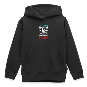 Vacances à la mer du Nord LET ME THROUGH DOIT ALLER À BÜSUM - Sweat Premium à capuche enfant bio - noir - Devant - AI Model Kid Male (0cm)
