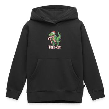 Tree-Rex – T-Rex avec canne en sucre d’orge et lumières - Sweat Premium à capuche enfant bio - noir - Devant - AI Model Kid Male (0cm)