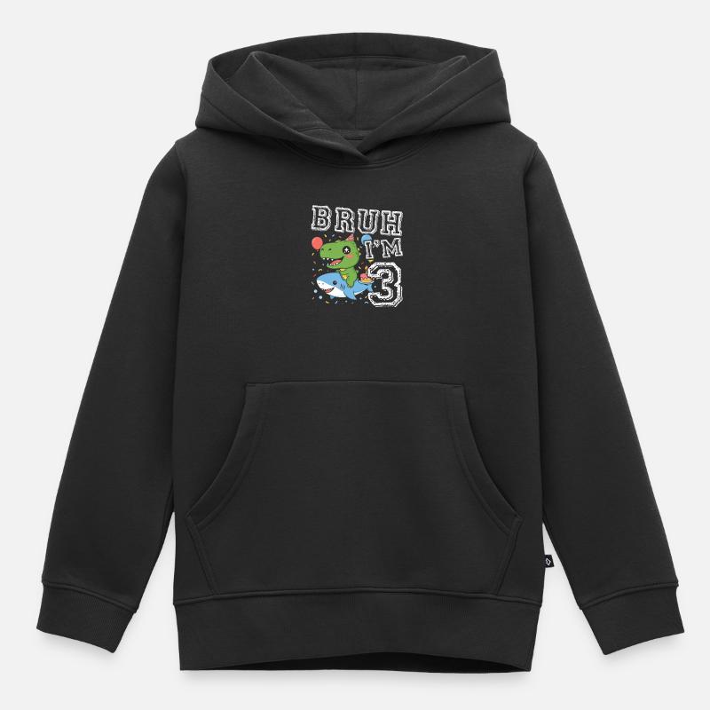 Duo de fête d’anniversaire Dino - Sweat Premium à capuche enfant bio - noir