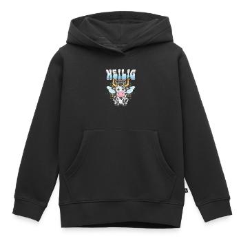 Vache Sacrée avec Auréole et Ailes - Sweat Premium à capuche enfant bio - noir - Devant - AI Model Kid Male (0cm)