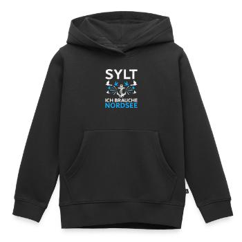 Vacances en mer du Nord SYLT J’AI BESOIN DE MER DU NORD Drôle - Sweat Premium à capuche enfant bio - noir - Devant - AI Model Kid Male (0cm)