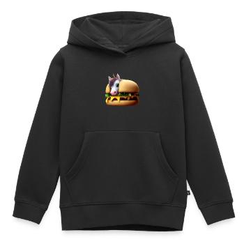 Licorne Cheeseburger - Sweat Premium à capuche enfant bio - noir - Devant - AI Model Kid Male (0cm)