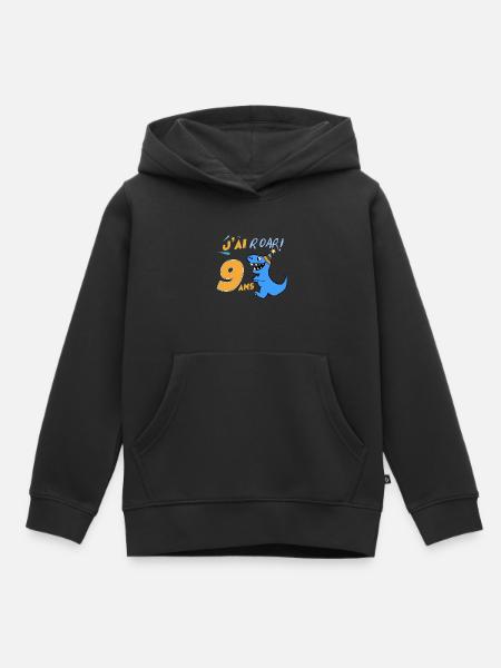 Anniversaire Garçon neuf ans Dinosaure J'ai 9 Ans - Sweat Premium à capuche enfant bio - noir