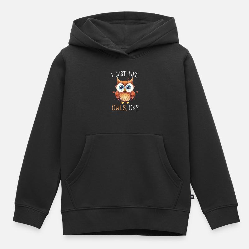 Eule Vogel Tier Eulen - Kinder Premium Organic Hoodie - Schwarz