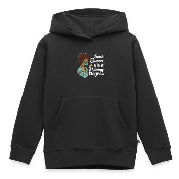 Zwarte koningin met een diploma verpleegkunde - Kinder Premium hoodie biologisch - zwart - Voor - AI Model Kid Male (0cm)