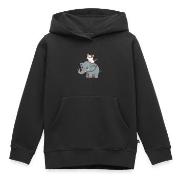 Le chat monte à dos d’éléphant - Sweat Premium à capuche enfant bio - noir - Devant - AI Model Kid Male (0cm)