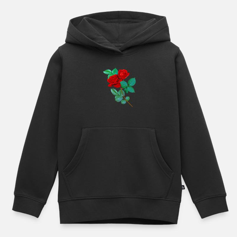 Roses rouges - Sweat Premium à capuche enfant bio - noir